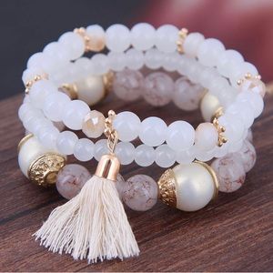 Stunning Crystal White Bead Multi-layer Set of 3 Bracelet